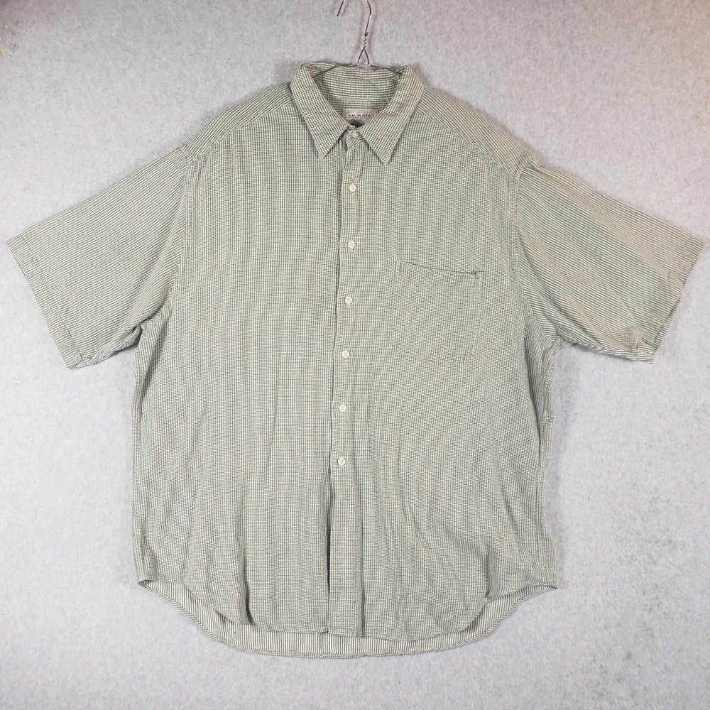Murano Men's‎ XXL Short Sleeve Button Down Shirt Green White Check Vintage 90s